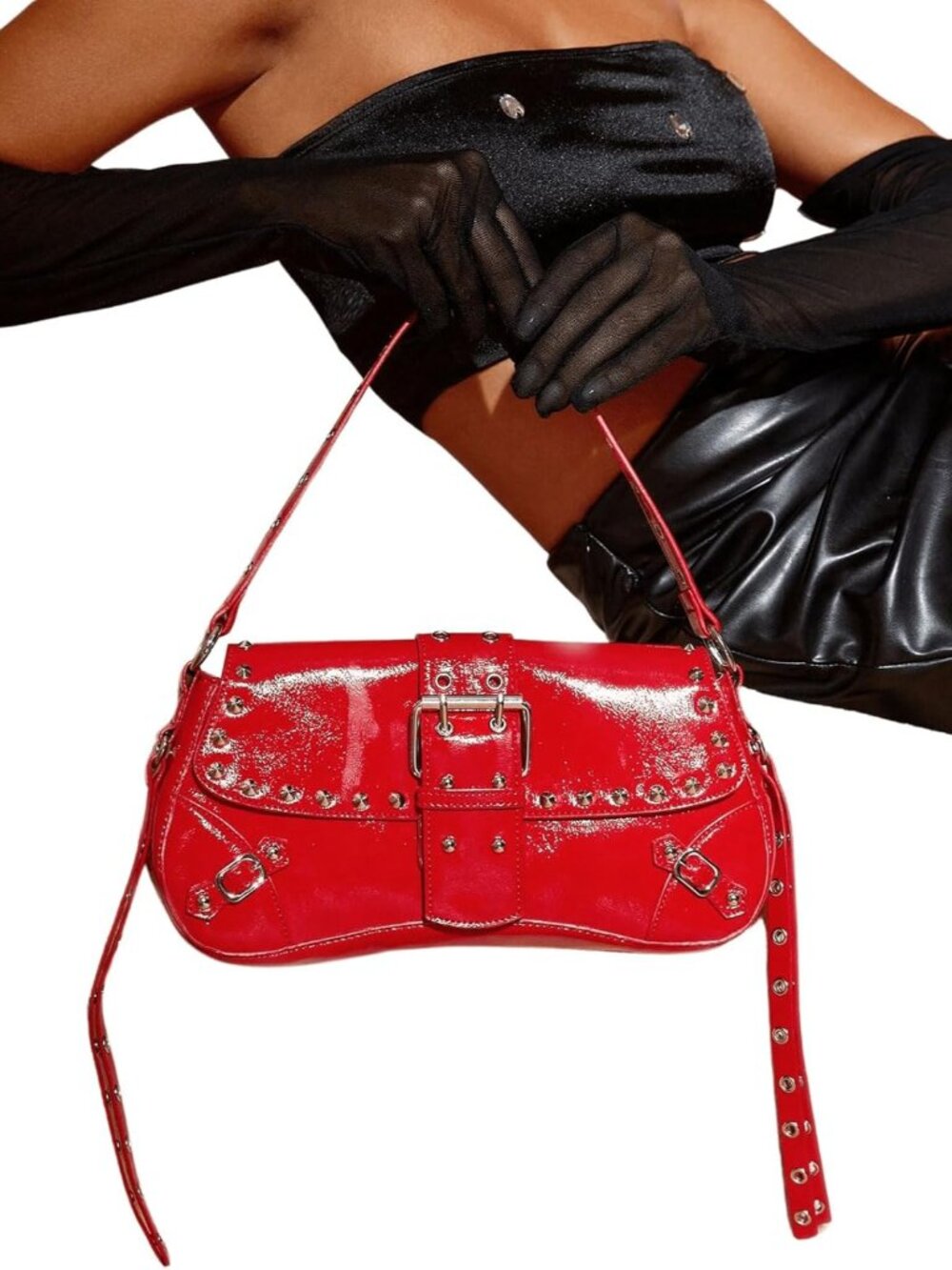 Women's Y2K Purse Cute Trendy Handbag Leather Goth Punk Shoulder Bag Studded Cro - Picture 2 of 7